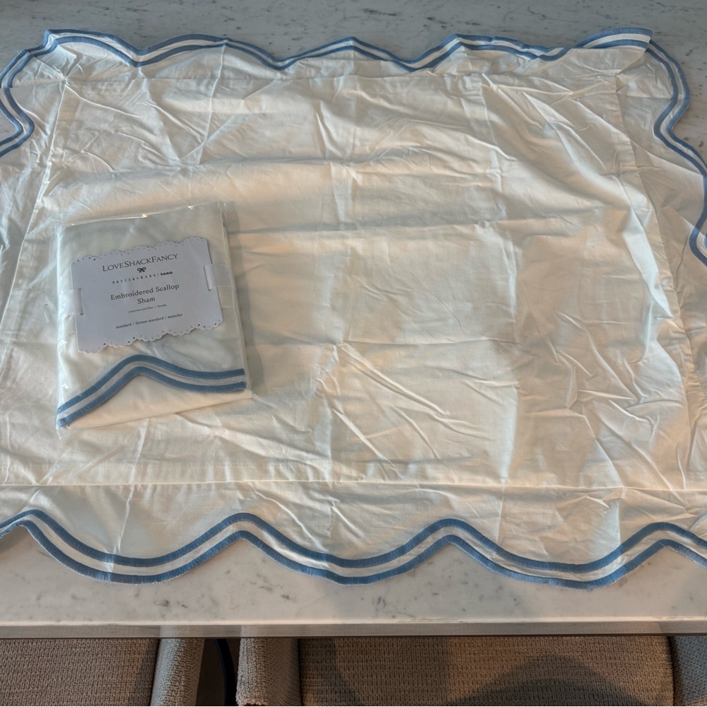 Set of 2 Standard Pottery Barn Teen x LoveShackFancy White Sham Blue Embroidery - Picture 4 of 6
